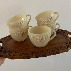 Vintage Set of 5 Teacups - from Brazil - Beige w/ Florals
